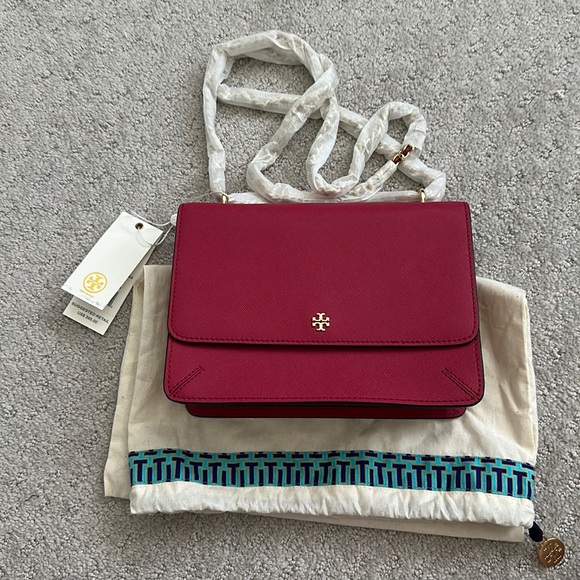 NWT - Tory Burch Robinson Convertible Shoulder Bag Dark Peony 28846 - Picture 5 of 10